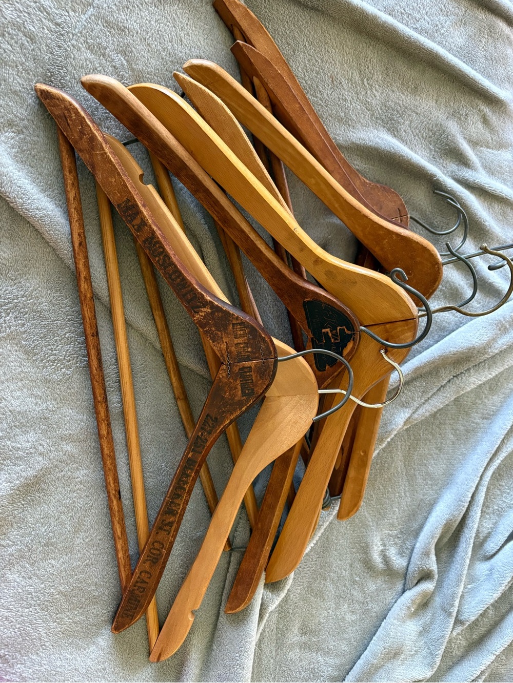 Source Unknown Wooden Suit Hangers - Natural Wood Finish